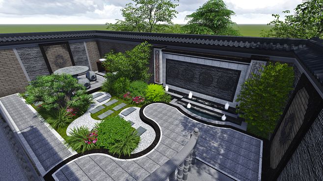 灰色調(diào)中式庭院的穩(wěn)重美學 綠意與灰韻的和諧交融